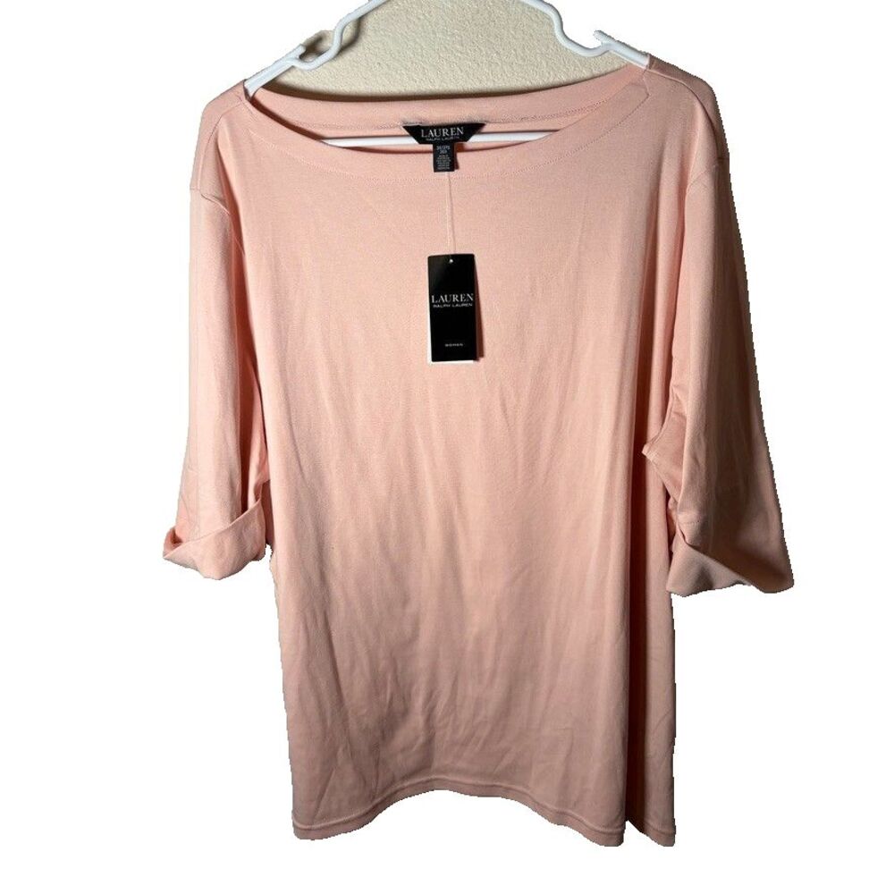Lauren Ralph Lauren T-Shirt Women's 3X Pink Boat Neck Half Sleeve Casual Top